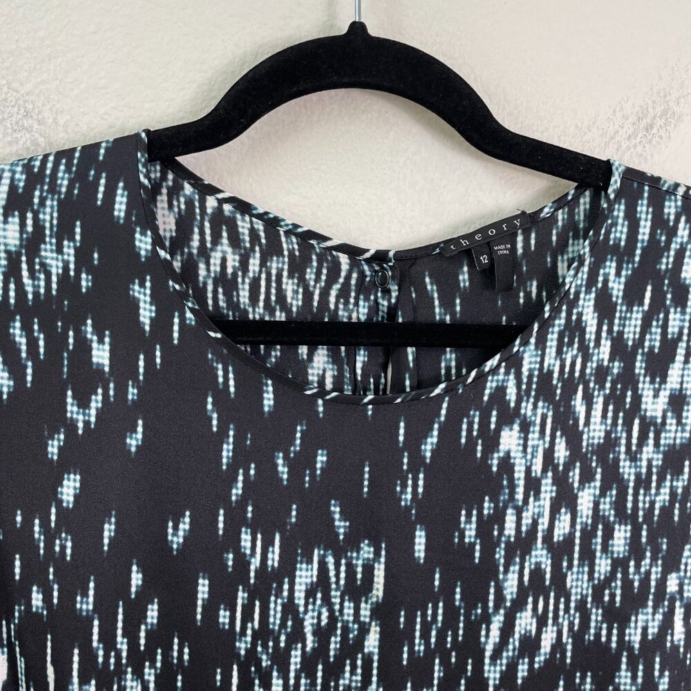 Theory Womens 12 Shadrin Black Print Stretch Silk Dress Sleeveless - Picture 3 of 10